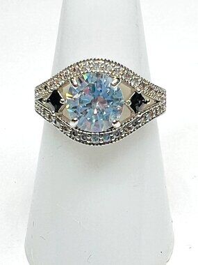 Ring Bomb Party Ring, size 7, rhodium plated, contemporary